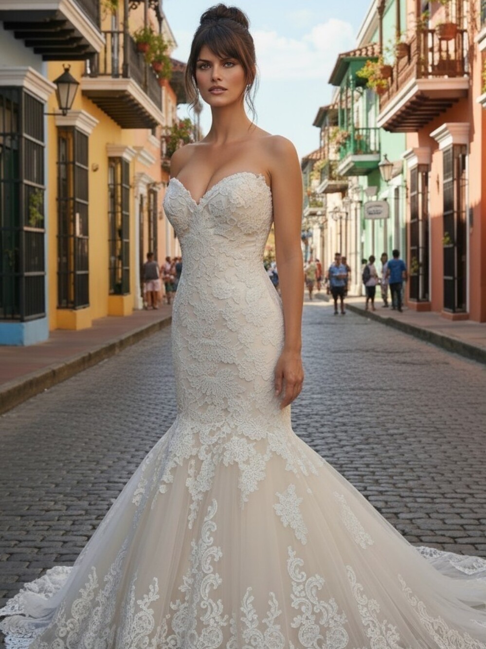 Maggie Sottero Ivory/Blush Lace Mermaid Wedding Dress - Size 10